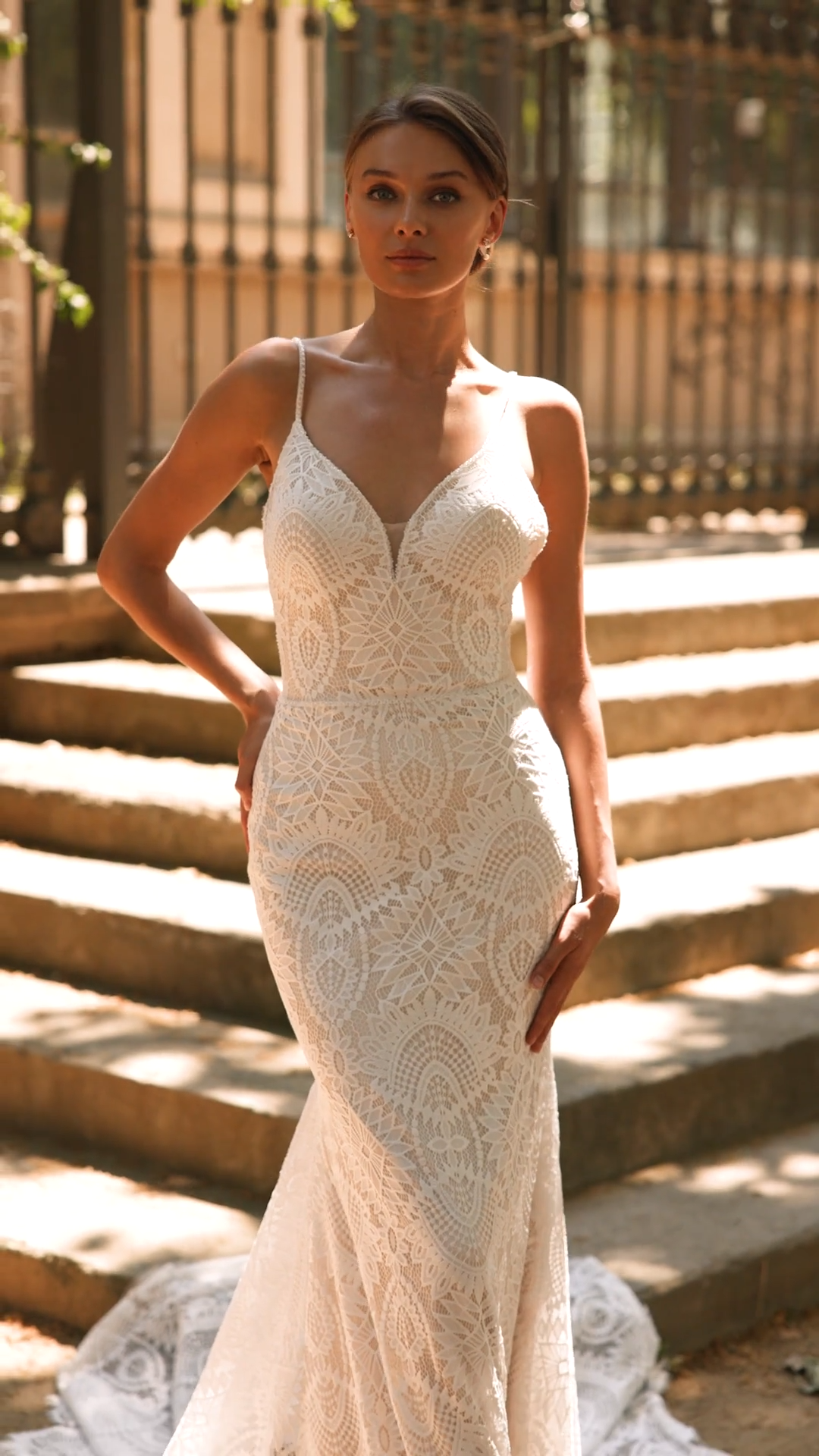 Style MIRIAM S2238 Romantic Guipure Lace and Embroidered Lace Mermaid with Chapel Train