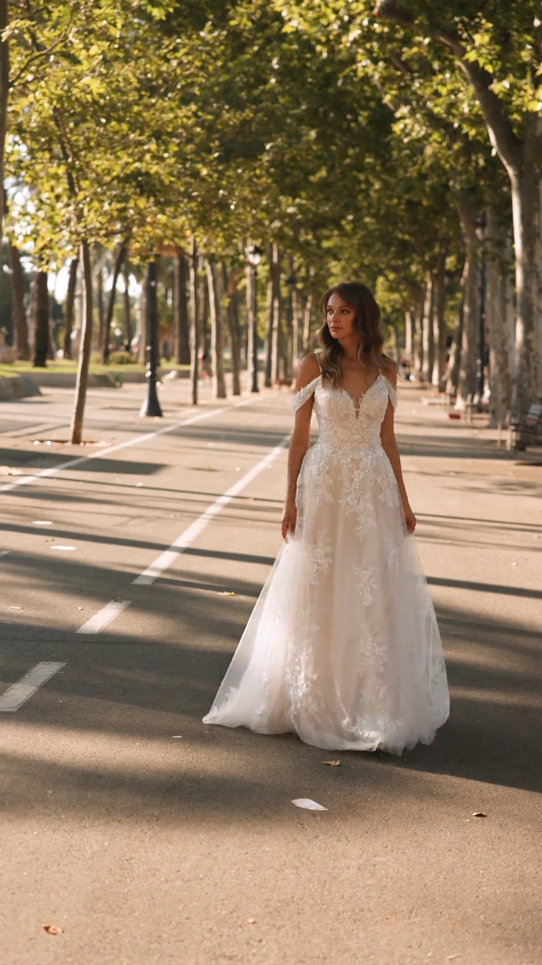 Style ALEXIS S2239 Sweetheart and Open Illusion Back Tulle with Embroidered Lace Appliques Full A-Line with Swag Sleeves