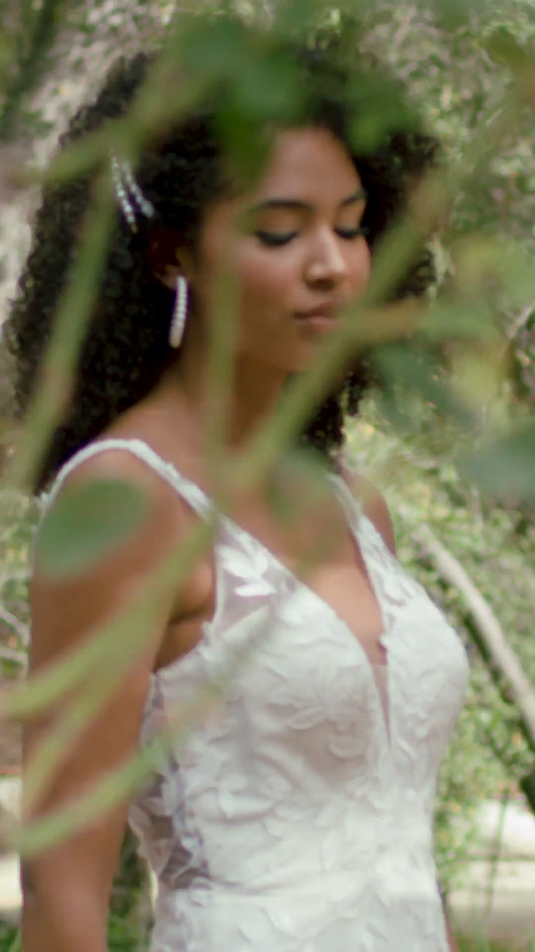 Simply Val Stefani S2193 Embroidered Vine Leaf Lace Deep V-Neck Mermaid Bridal Gown With Illusion Lace V-Shaped Back