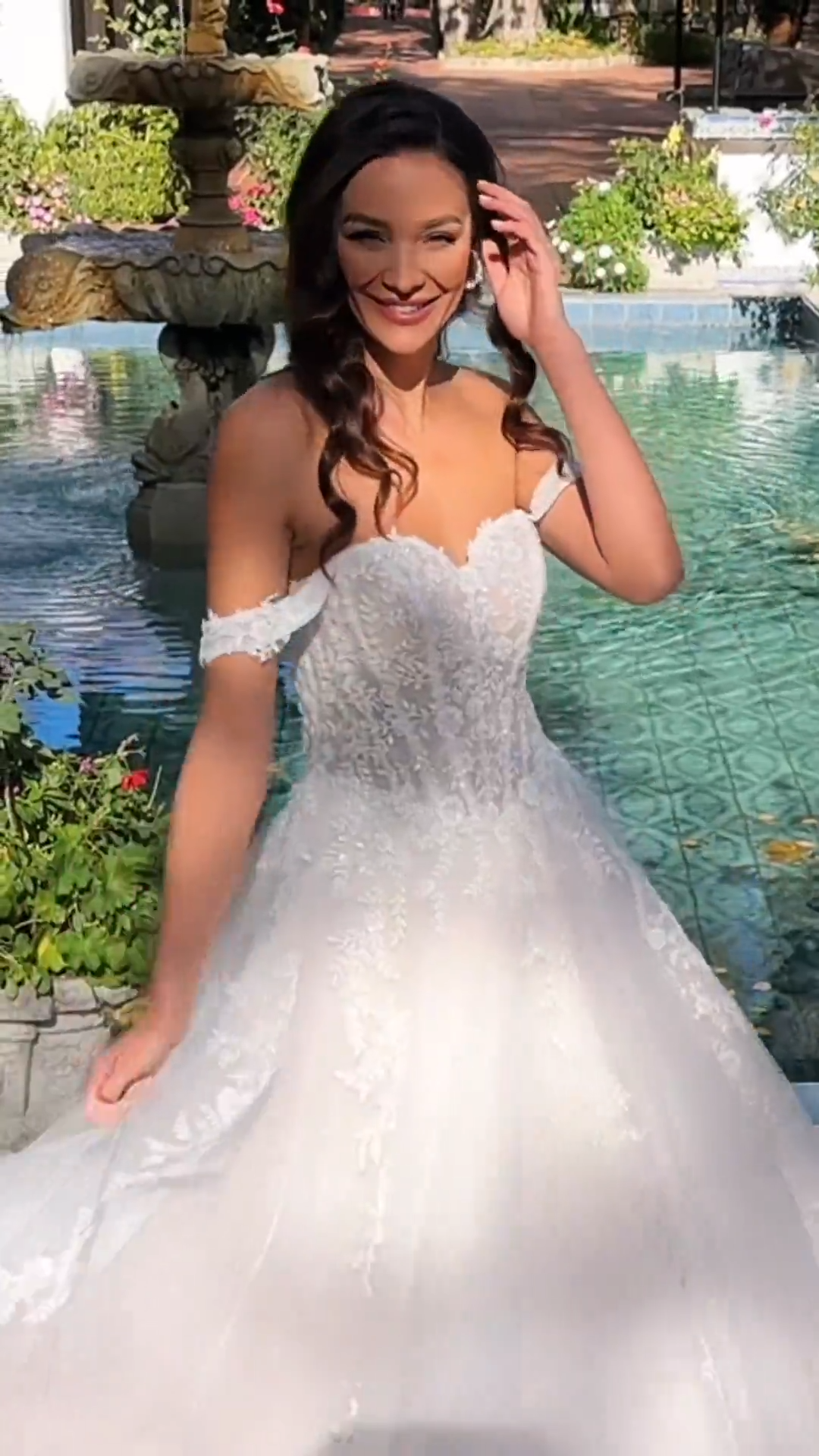 Style CARTER Video of unlined sweetheart and open back lace appliques and chantilly lace A-line gown