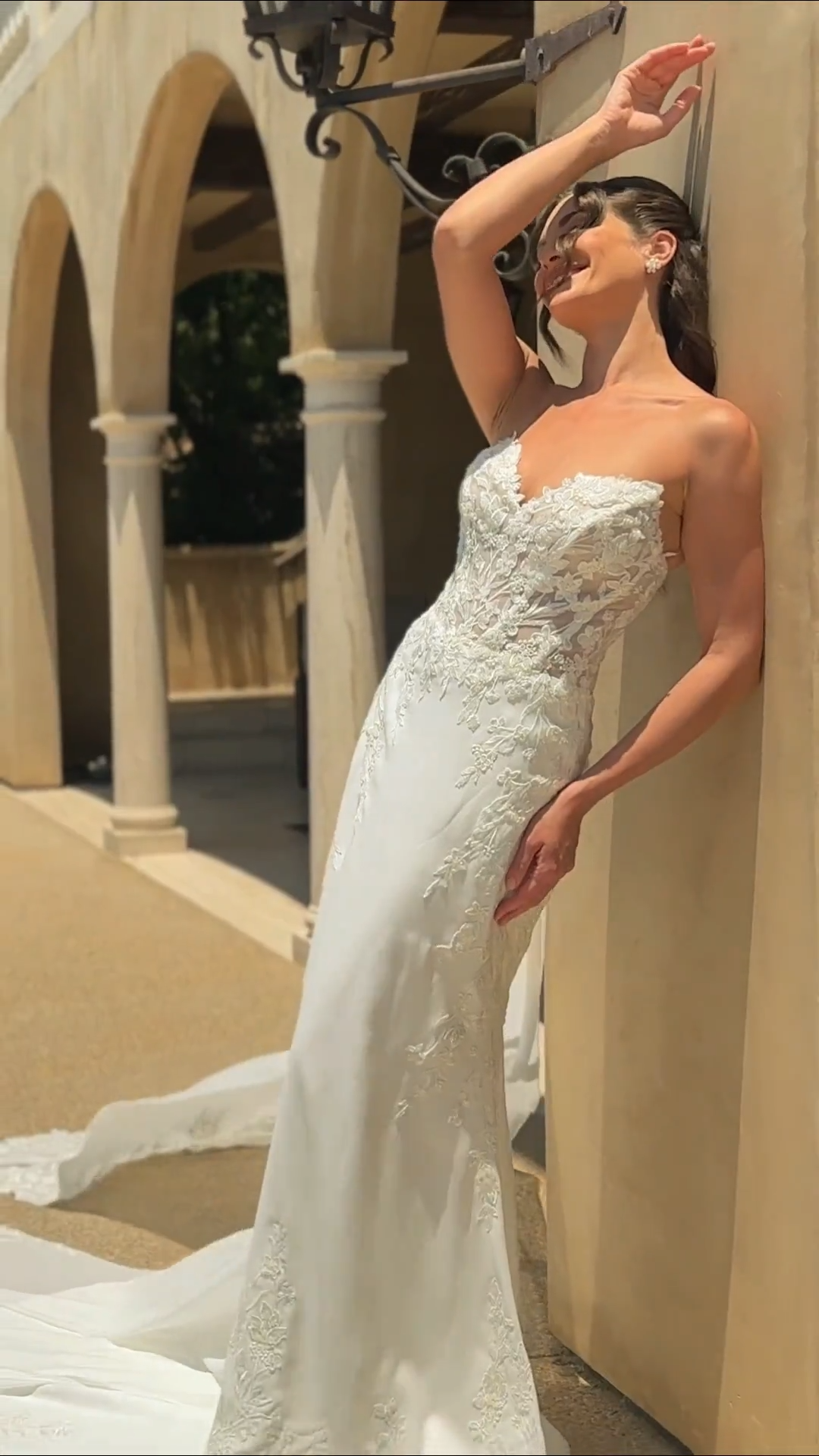 Video of ValStefani GARNET Breeze Crepe with Lace Appliques Mermaid with Chiffon Detachable Train Video of ValStefani GARNET Breeze Crepe with Lace Appliques Mermaid with Chiffon Detachable Train