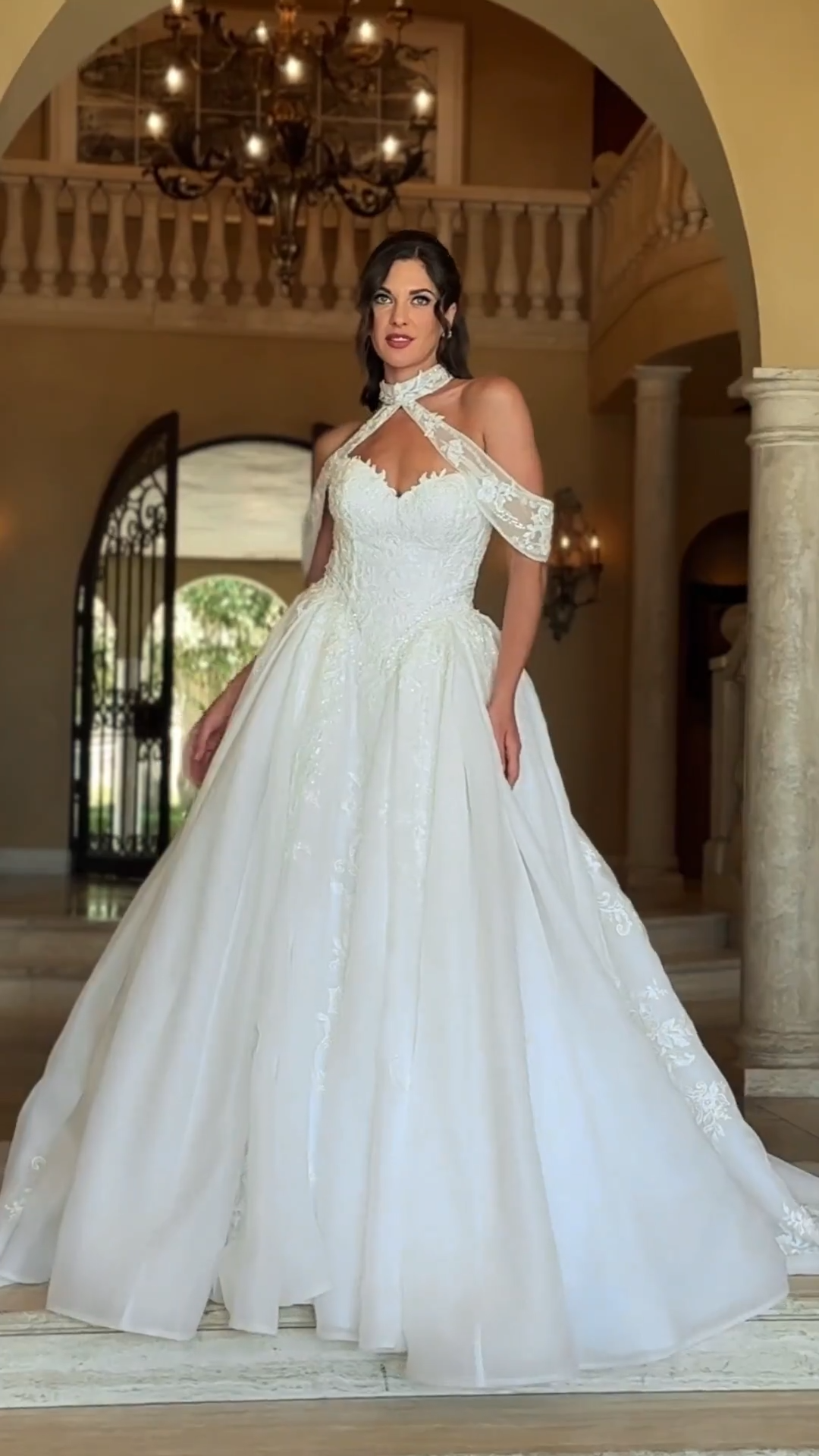 ValStefani TOPAZ Strapless Sweetheart Lace and Organza Ball Gown with Detachable High Neck Shawl