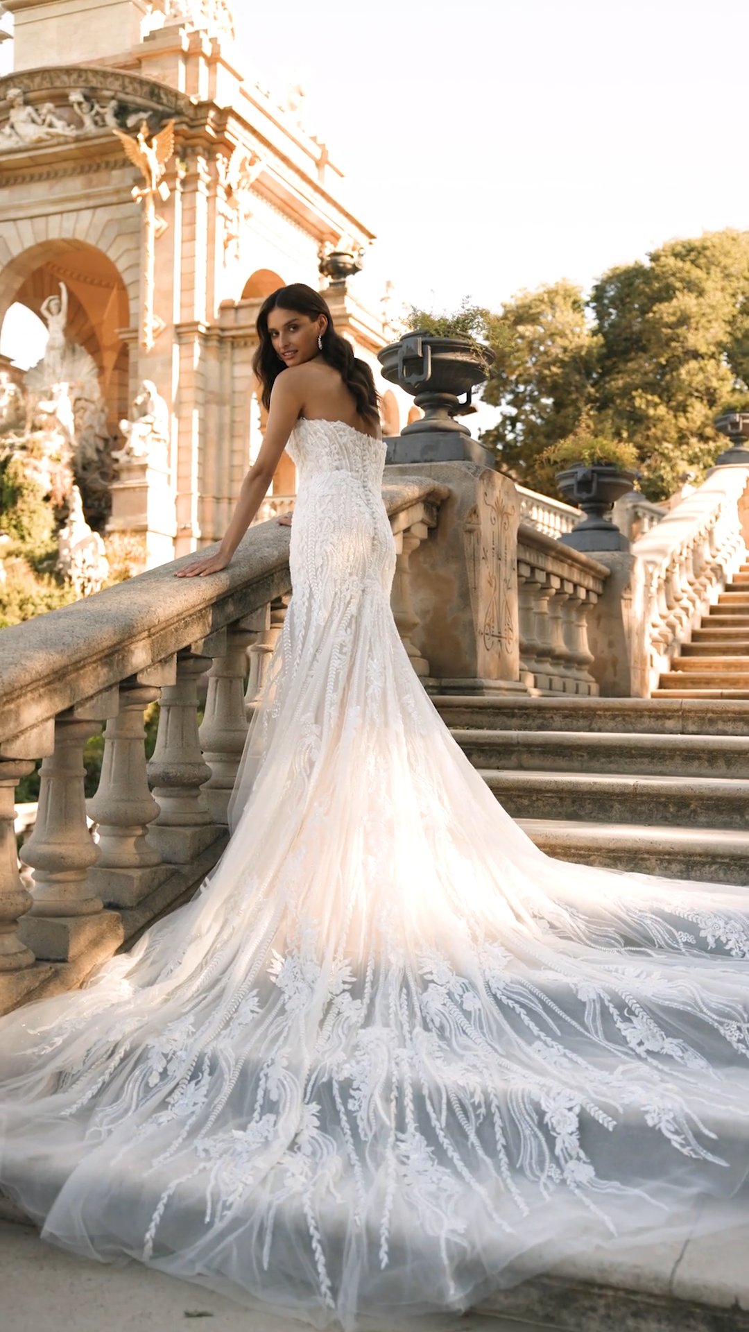 ValStefani LEONOR Sparkle Tulle Strapless Mermaid Gown with Detachable Long Puff Sleeves