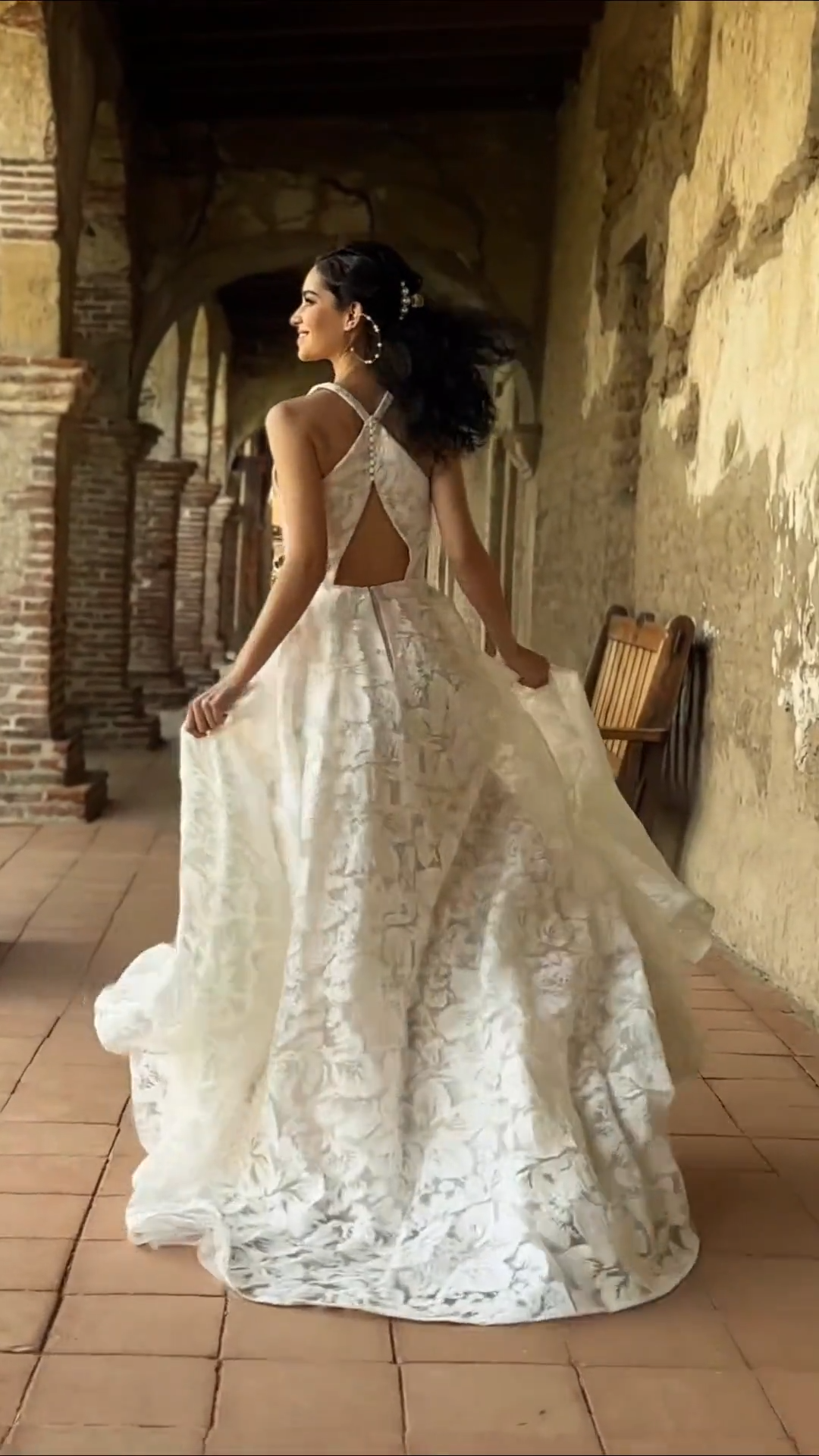 Embroidered Lace Fabric with Sequins A-Line Dress with Front Leg Slit and Keyhole Back Style PORTLAND Embroidered Lace Fabric with Sequins A-Line Dress with Front Leg Slit and Keyhole Back Style PORTLAND