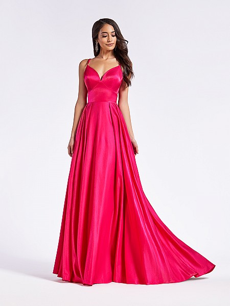 Simple and shiny Mikado floor length fuchsia A-line dress with sweetheart neckline
