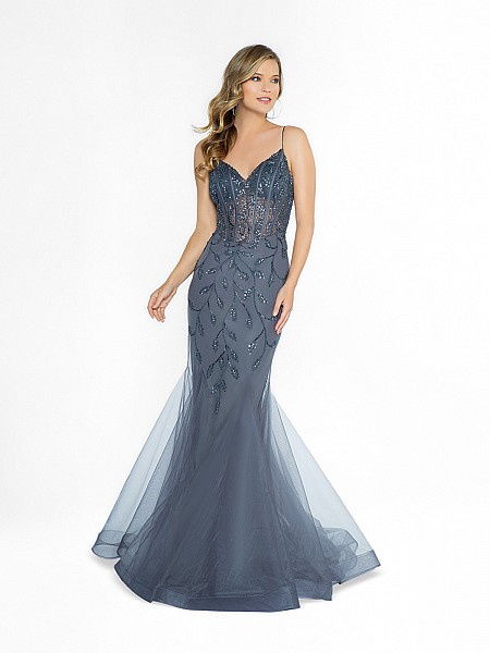 ValStefani 3783RG unlined charcoal prom dress with v-neck neckline and straps