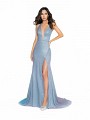 ValStefani 3714RA gliterry charcoal prom dress with halter neckline and illusion inset