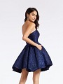 Jacquard print short navy homecoming dress with natural waistline