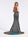 Sparkling jersey gold and blue formal gown with open tie and lace-up back Sparkling jersey gold and blue formal gown with open tie and lace-up back