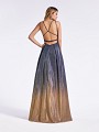 Gold and blue ombre sparkle prom dress with pockets at side skirt and kick train Gold and blue ombre sparkle prom dress with pockets at side skirt and kick train