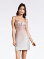 Blush pink ombre metallic jersey dress with sweetheart neck and illusion inset