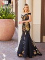 ValStefani 3774RB elegant black and gold dress with portrait neckline ValStefani 3774RB elegant black and gold dress with portrait neckline