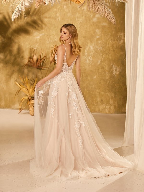 Deep Illusion V-Back Lace Appliques and Tulle Full A-Line Boho Chic Wedding Dress Style BRIAR