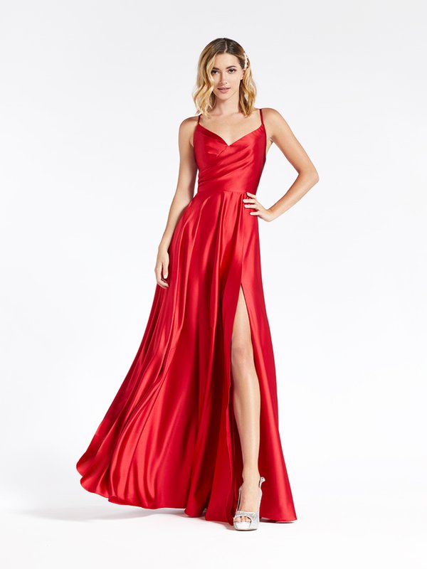 Val Stefani 3917RA sweet and sexy surplice sweetheart with straps A-line with wrap skirt in wine