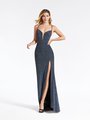 Val Stefani 3905RE sexy yet sophisticated sheath formal gown with high front slit in blue Val Stefani 3905RE sexy yet sophisticated sheath formal gown with high front slit in blue