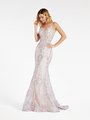 Val Stefani 3969RB stunning embroidered sequin net with glitter print unlined sweetheart bodice in silver and ice pink