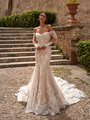 Long sleeve off the shoulder lavish lash and beaded mermaid wedding dress