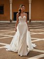 Unlined Strapless Sweetheart with Illusion Inset Beaded Lace Appliques and Crepe Mermaid with Cathedral Detachable Train ValStefani RAMONA