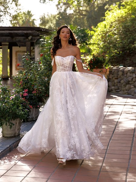 Unlined sweetheart with detachable swag sleeves embroidered organza A-line dress Style HART