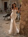 Bohemian lace mermaid wedding dress with plunging sweetheart neckline and off the shoulder sleeves Bohemian lace mermaid wedding dress with plunging sweetheart neckline and off the shoulder sleeves