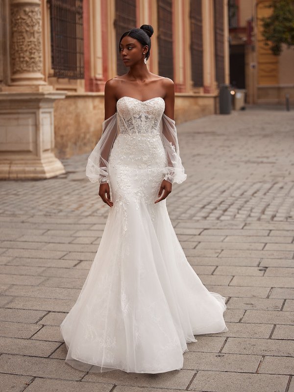 Unlined Strapless Sweetheart Drop Waist Mermaid with Godgets and Off- Style GLORIA