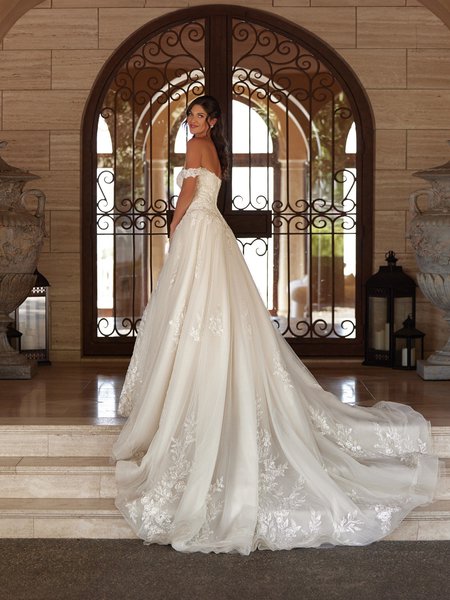 ValStefani LAPIS Open Back Drop Basque Waist Sparkly Ball Gown with Horsehair Trim Hem