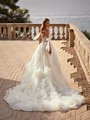 Organza ruffled and leaf lace semi-cathedral train wedding dress with low scoop back