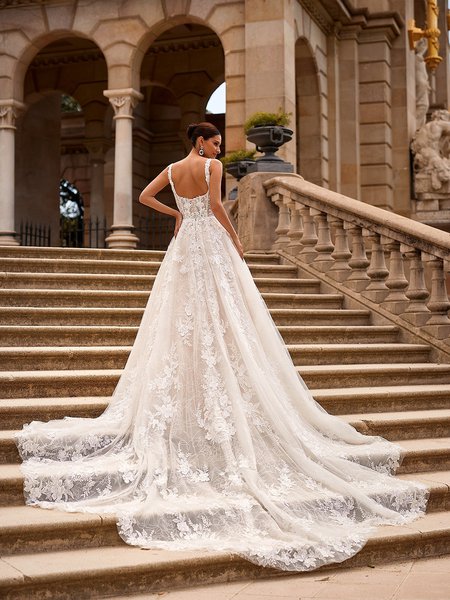 ValStefani NATHALIE Enchanted Soft Square Illusion Back Rosette Glitter Tulle Full A-Line with Semi-Cathedral Train