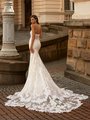 Val Stefani VALENCIA Strapless Mermaid Gown with Leaf-Shaped See-Through Cathedral Train with Lace Appliques and Hem Lace Val Stefani VALENCIA Strapless Mermaid Gown with Leaf-Shaped See-Through Cathedral Train with Lace Appliques and Hem Lace