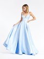 Val Stefani 3924RY cool ice blue full A-line gown with deep sweetheart and thin straps and horsehair trim hem Val Stefani 3924RY cool ice blue full A-line gown with deep sweetheart and thin straps and horsehair trim hem
