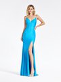 Val Stefani 3941RE flashy yet elegant turquoise sparkle jersey mermaid prom dress with plunging sweetheart and high front slit Val Stefani 3941RE flashy yet elegant turquoise sparkle jersey mermaid prom dress with plunging sweetheart and high front slit