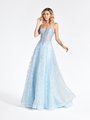 Val Stefani 3943RG metallic re-embroidered lace appliques over glitter tulle ice blue A-line gown with unlined boning bodice Val Stefani 3943RG metallic re-embroidered lace appliques over glitter tulle ice blue A-line gown with unlined boning bodice