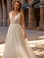 Style MOIRA S2240 Ruched Unlined Bodice Drop Waist Deep V-Neck Embroidered Lace Fabric A-Line Wedding Gown Style MOIRA S2240 Ruched Unlined Bodice Drop Waist Deep V-Neck Embroidered Lace Fabric A-Line Wedding Gown