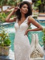 Simply Val Stefani S2193 V-Neck With Illusion Inset Bridal Gown With Illusion Straps And Embroidered Botanical Lace Appliques