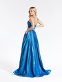 Val Stefani 3906RG floor length formal A-line gown with open back and horsehair trim hem