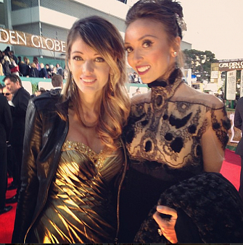 Patricia Zavala in custom Val Stefani with Giuliana Rancic at the 2013 Golden Globes